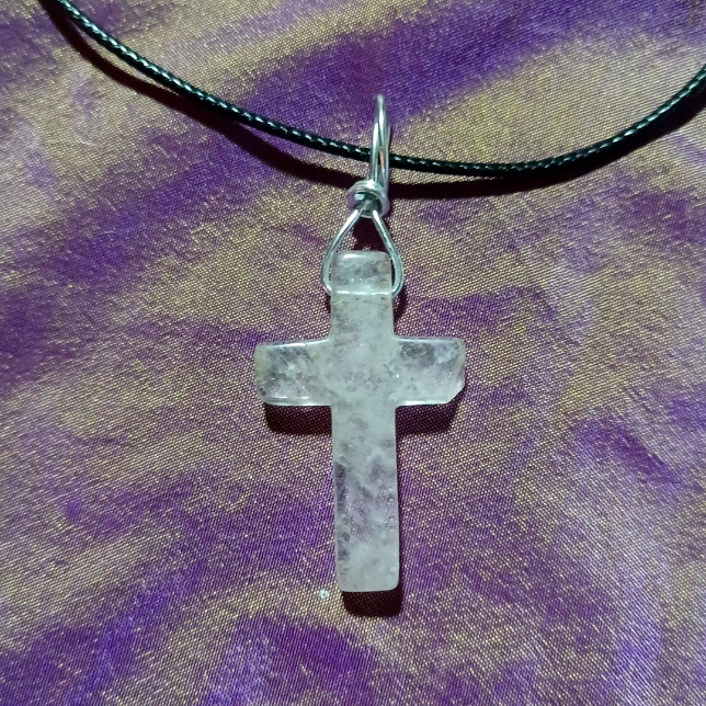 Quartz Crystal Cross Pendant Necklace Handmade Jewelry Cross Silver Faith Symbol